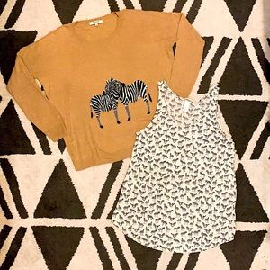 Zebra Graphic Intarsia Sweater/AOP Tank Top Bundle